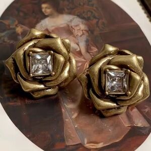 Antique Gold Rose Stud Earrings